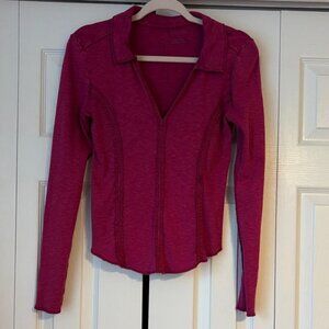 Pilcro Anthropologie long-sleeve magenta slub cotton top-size S